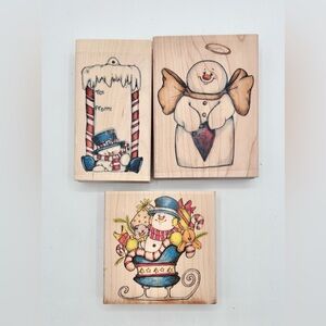Whipper Snapper Christmas Snowmen Rubber Stamps Lot of 3